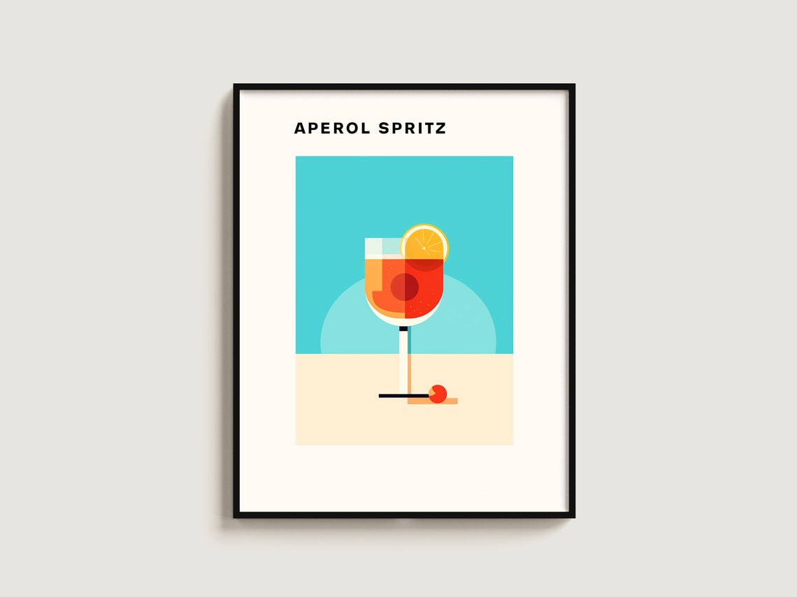 Aperol Spritz Cocktail Minimalist Geometric Bar Kitchen Poster