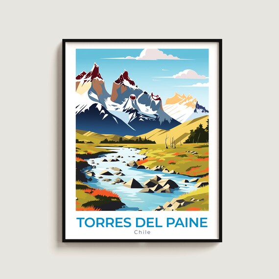 Torres Del Paine Travel Poster Wall Art Gift Chile Print Home Decor Lovers Hanging
