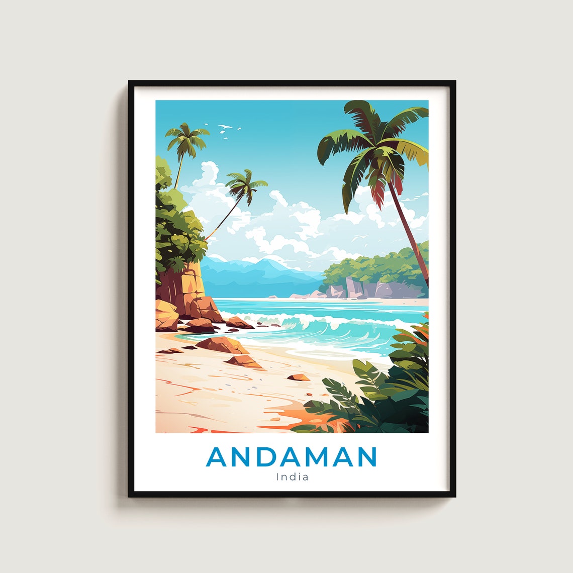 Andaman India Tropical Island Beach Palm Trees Vintage Travel Poster