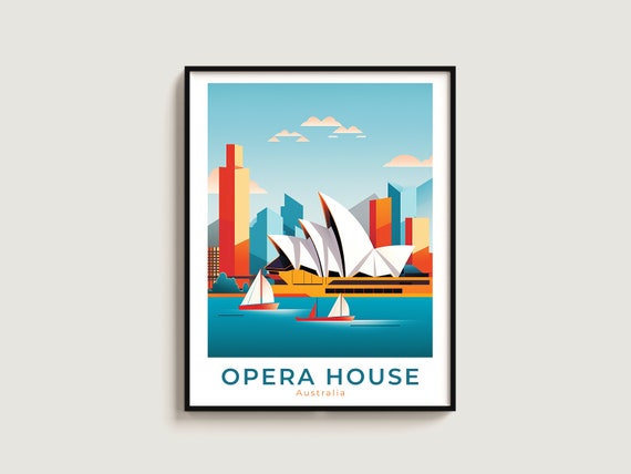 Opera House Travel Poster Wall Art Gift Australia Print Home Decor Lovers Hanging