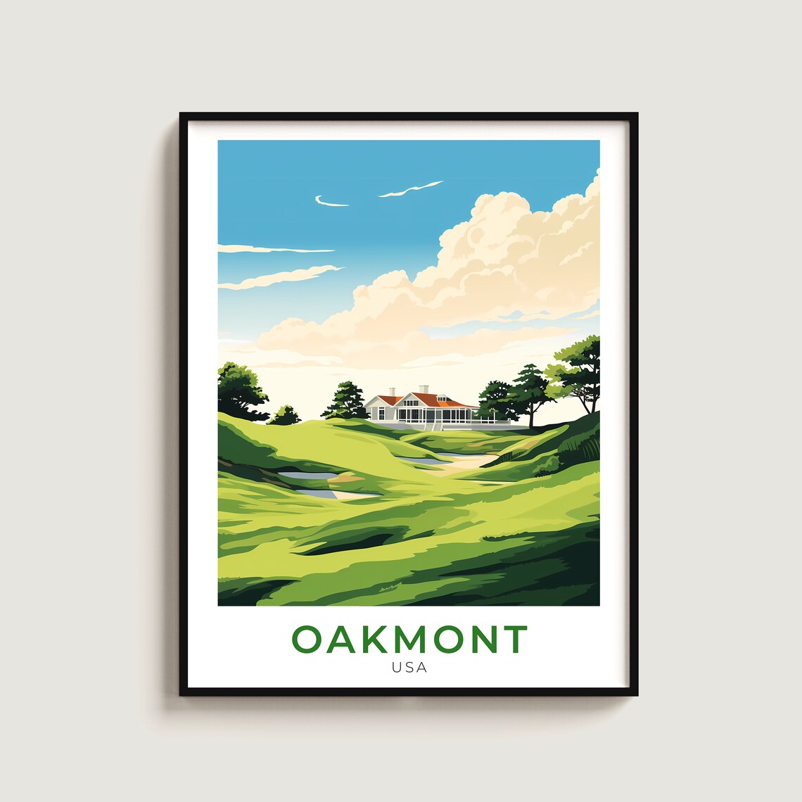 Oakmont USA Golf Course Clubhouse Rolling Greens Travel Poster
