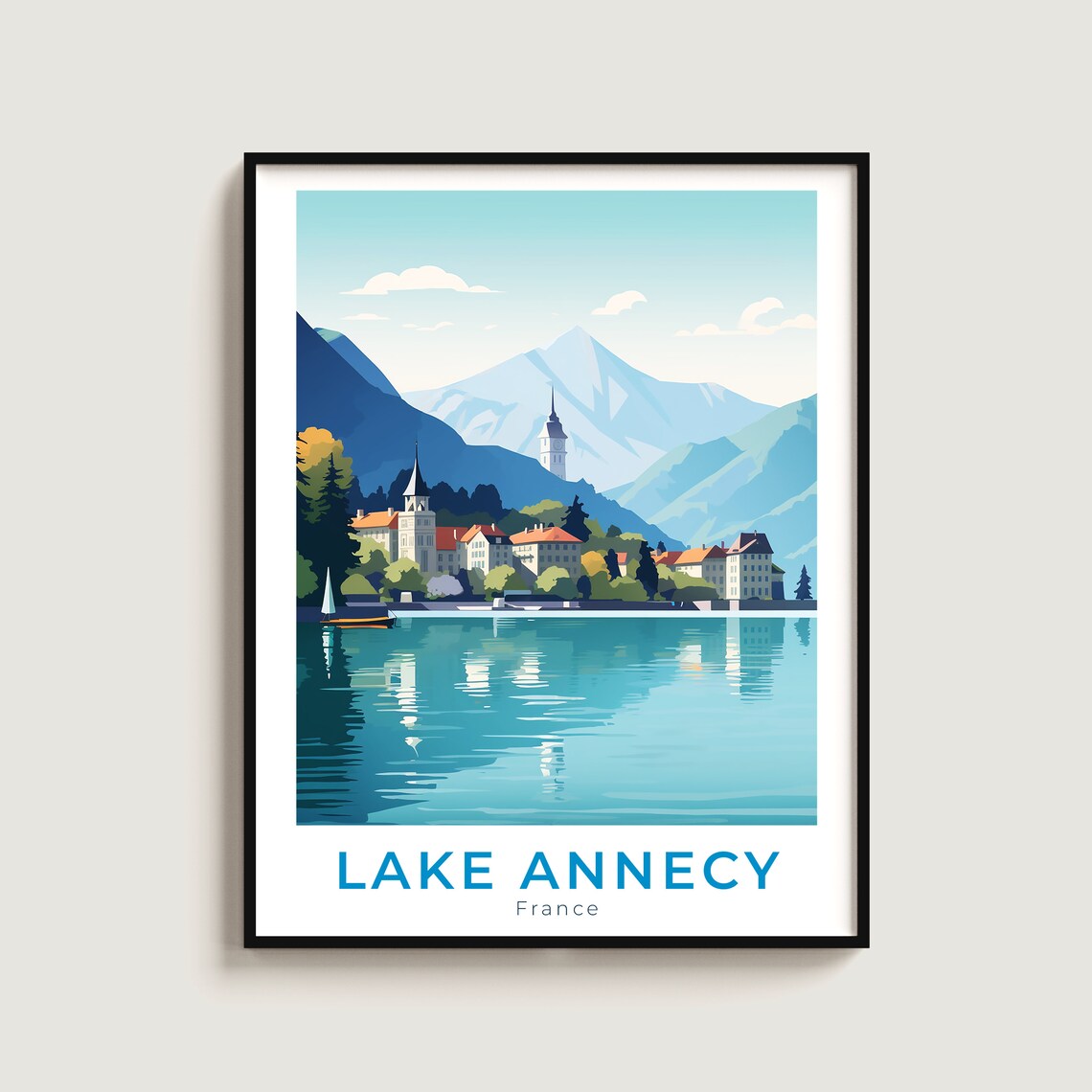 Scenic Lake Annecy France Alpine Mountain Town Church Poster