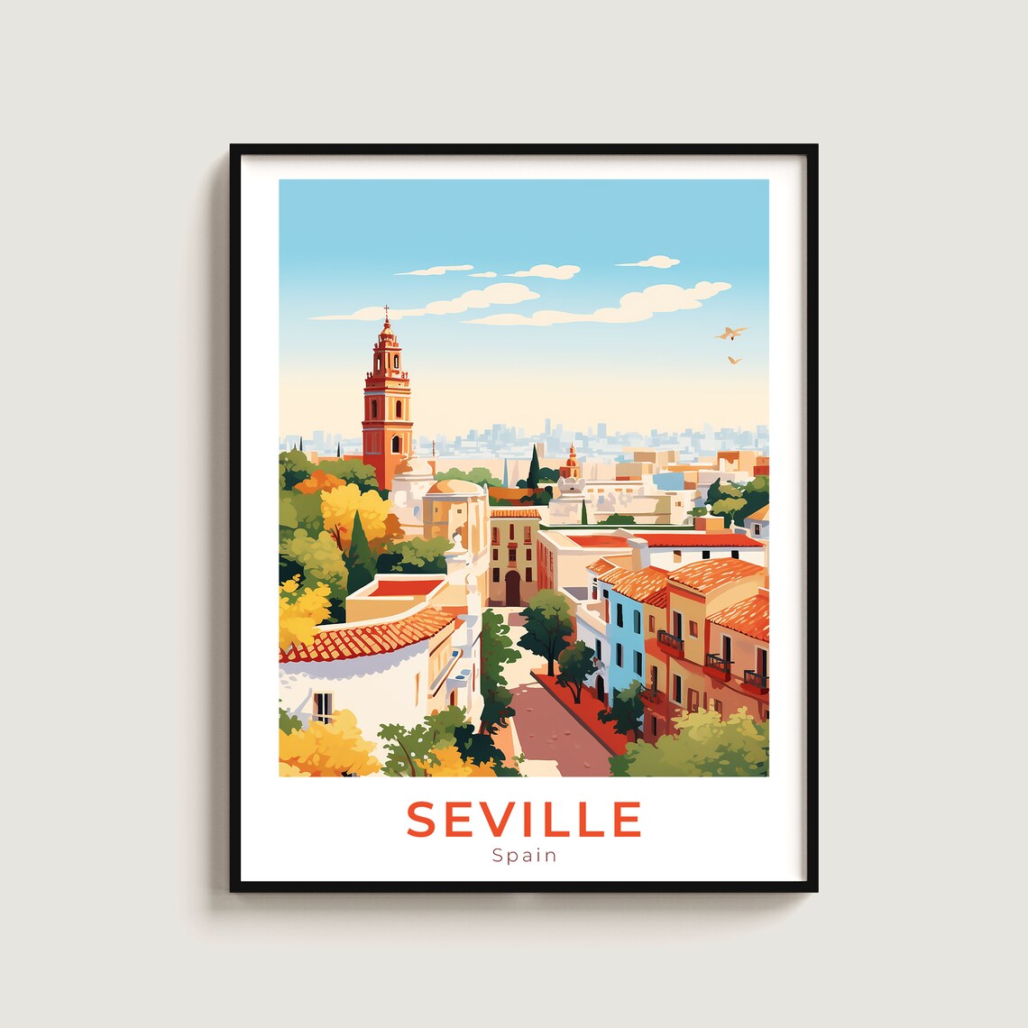 Seville Spain Old Town Rooftops Church Tower Sunny Skyline Poster