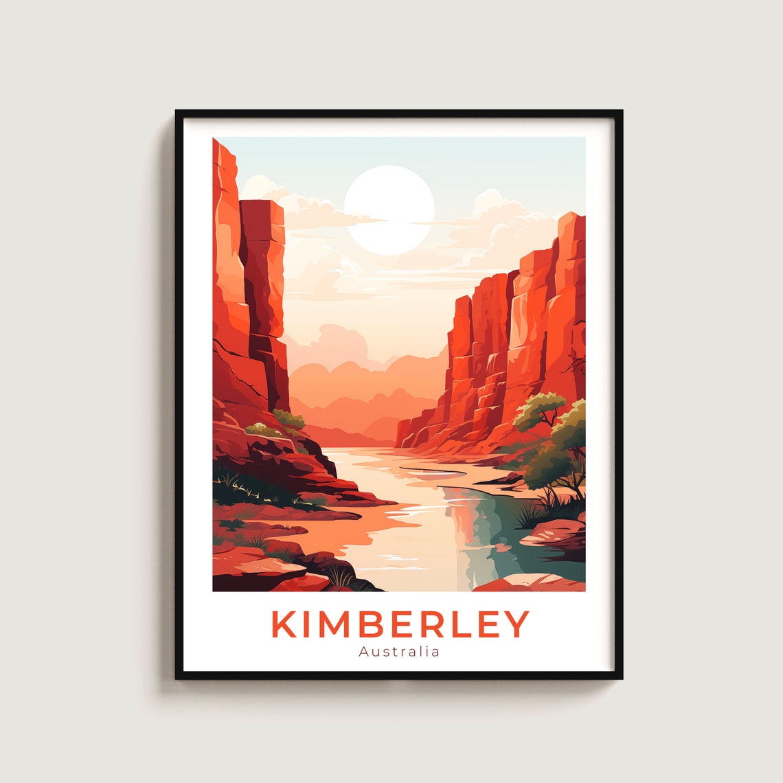 Kimberley Australia Red Rock Gorge River Vintage Travel Poster
