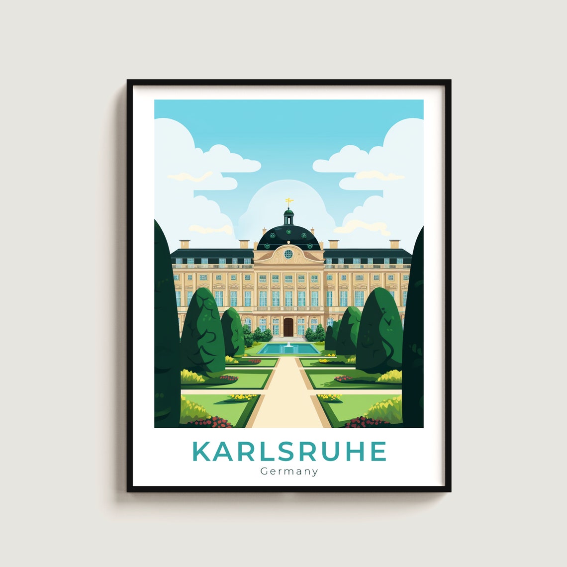 Karlsruhe Palace Formal Gardens Landmark Germany Travel Poster