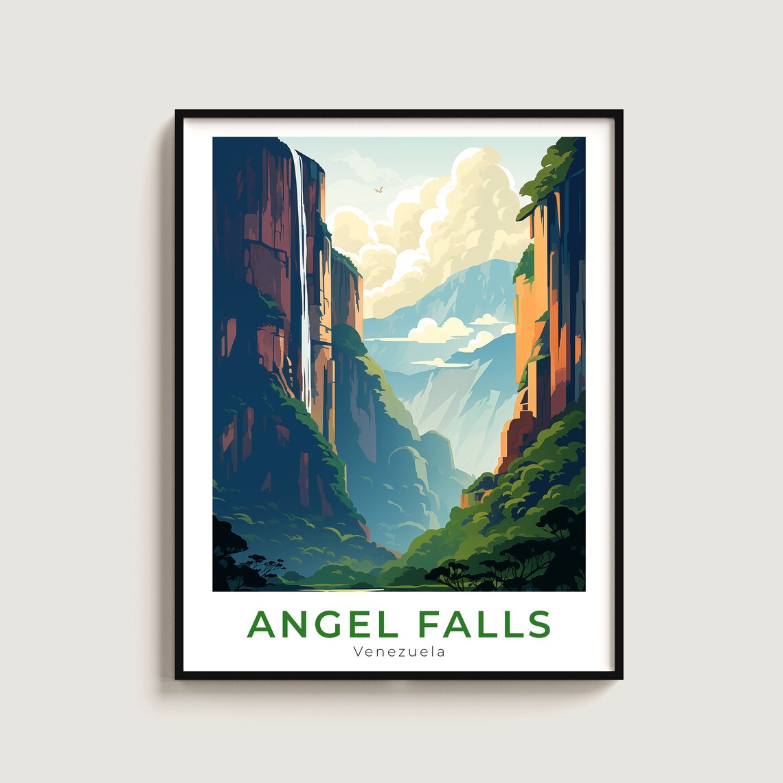 Angel Falls Venezuela Jungle Gorge Waterfall Daylight Travel Poster