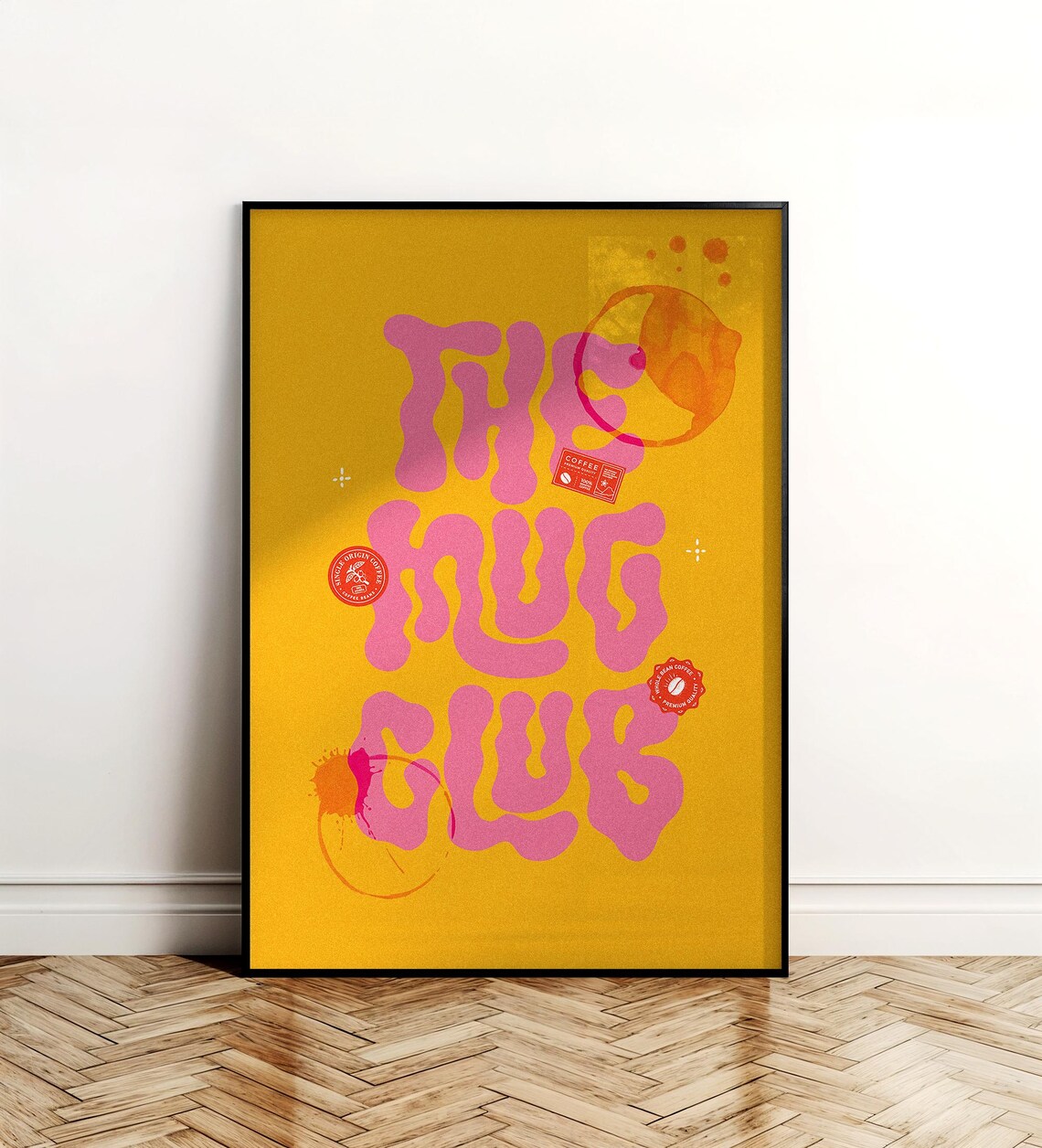 The Mug Club Retro Groovy Typography Coffee Lovers Kitchen Poster