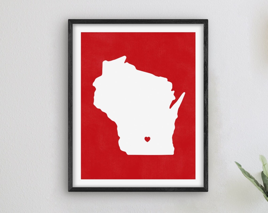 Madison Wisconsin State Map White on Red Heart College Gift Poster