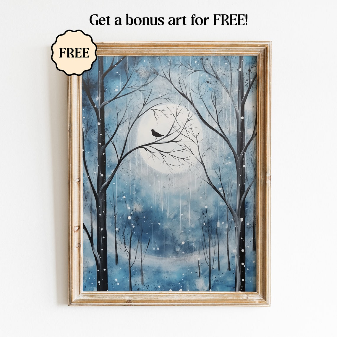 Snowy Forest Sunset Poster Golden Sky Winter Landscape Painting - Image 2