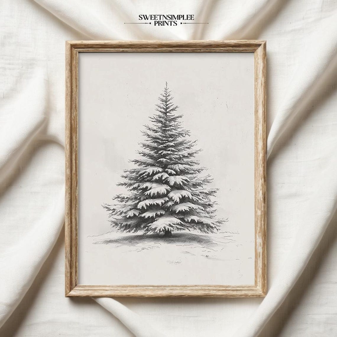Vintage Snow-Covered Evergreen Tree Pencil Sketch Winter Poster - Image 2