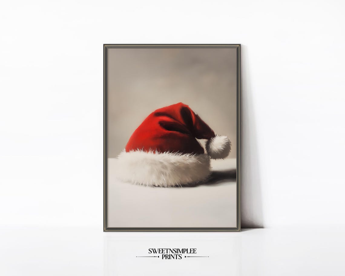 Santa Hat Still Life Poster Minimalist Red Christmas Hat Painting - Image 2