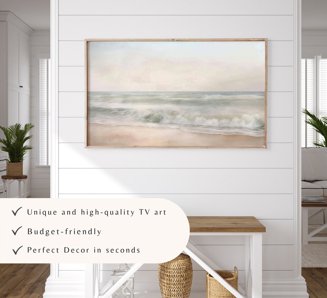 Neutral Ocean Waves Rolling Surf Soft Beige Coastal Serene Wall Art - Image 3
