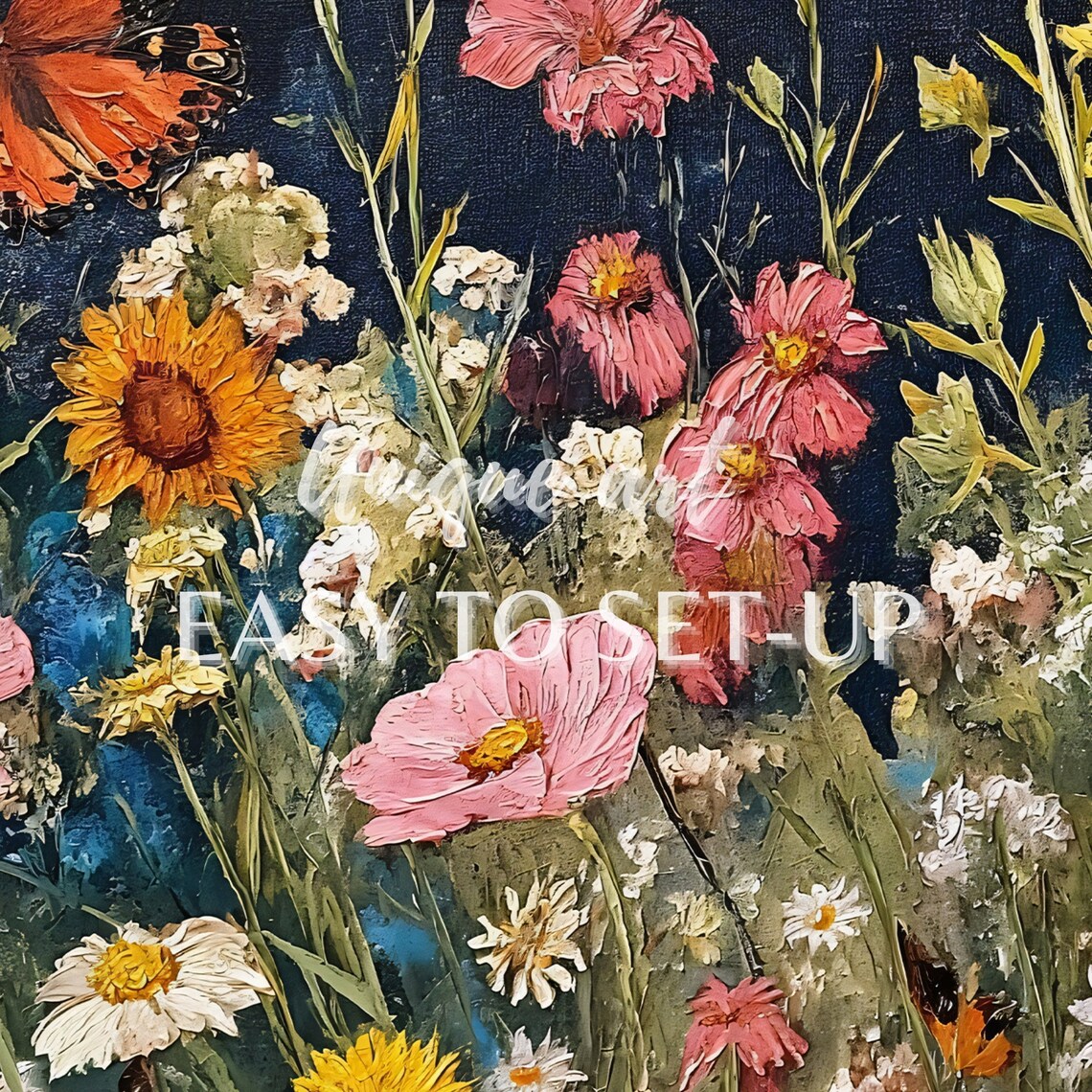 Wildflower Meadow Night Dark Blue Botanical Garden Oil Poster Art - Image 2