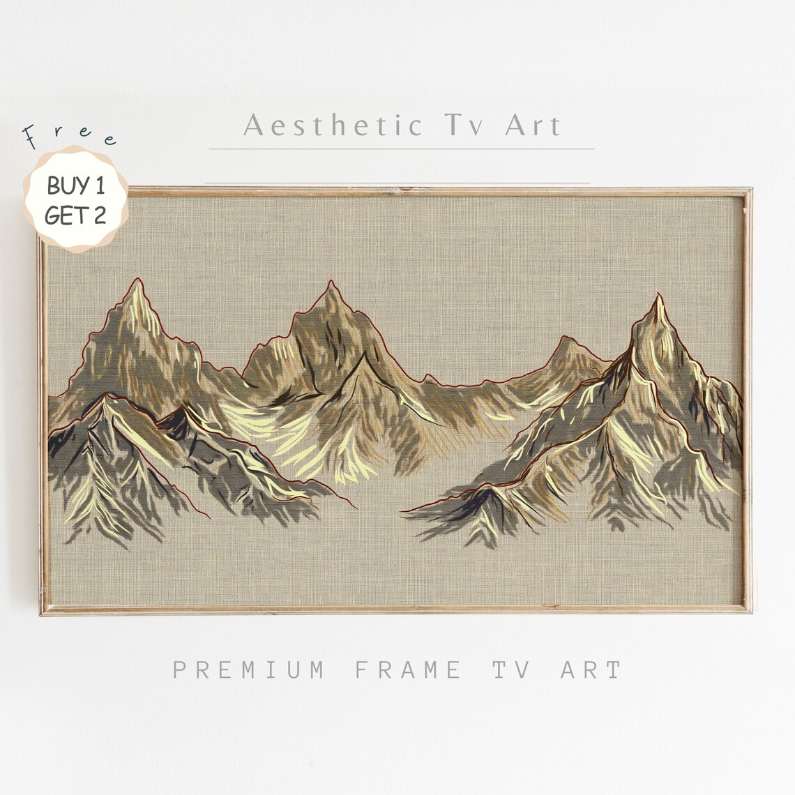 Minimalist Mountain Peaks Line Art Earthy Tones Linen Style Poster