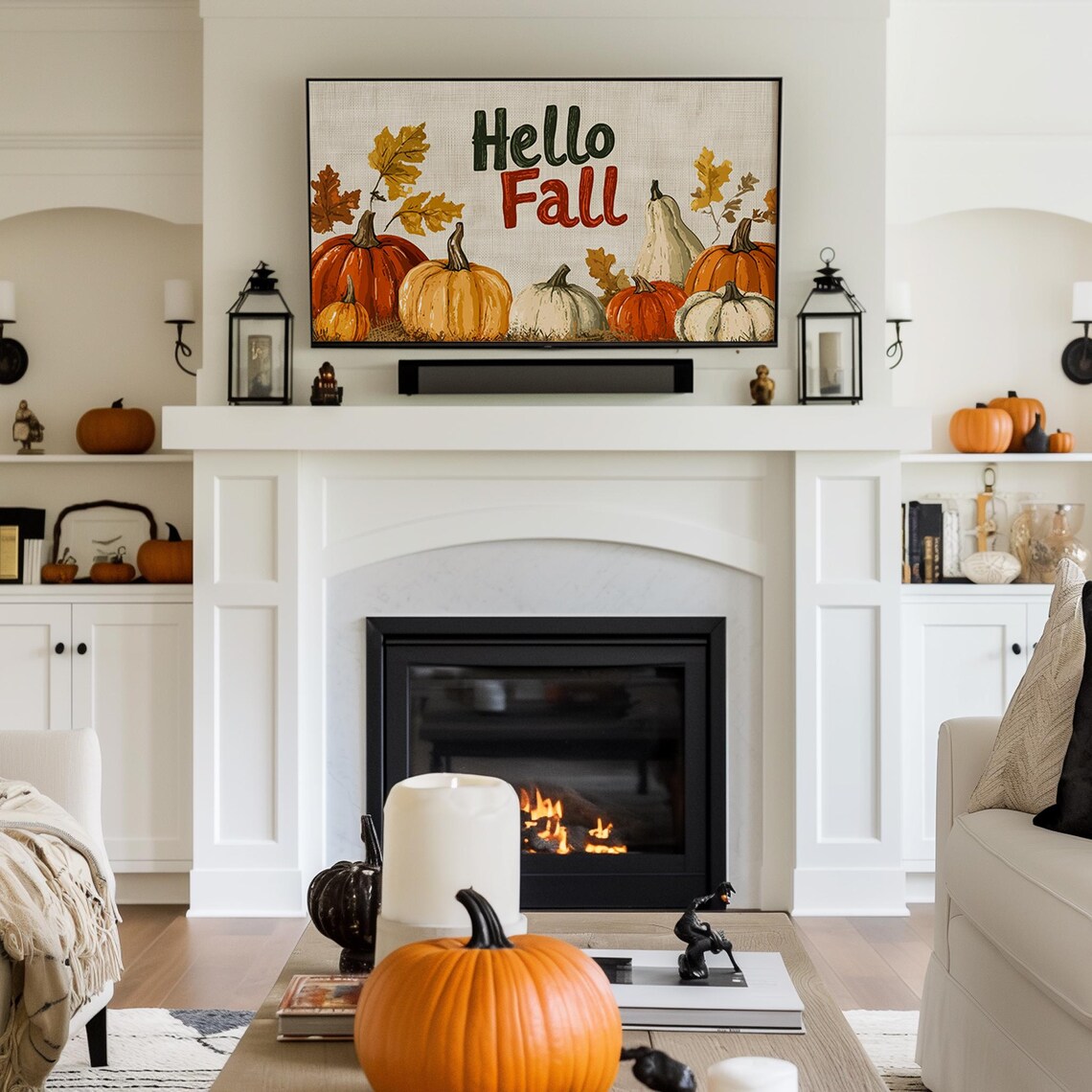 Hello Fall Pumpkins Gourds Sign Cozy Autumn Harvest Farmhouse TV Art - Image 2