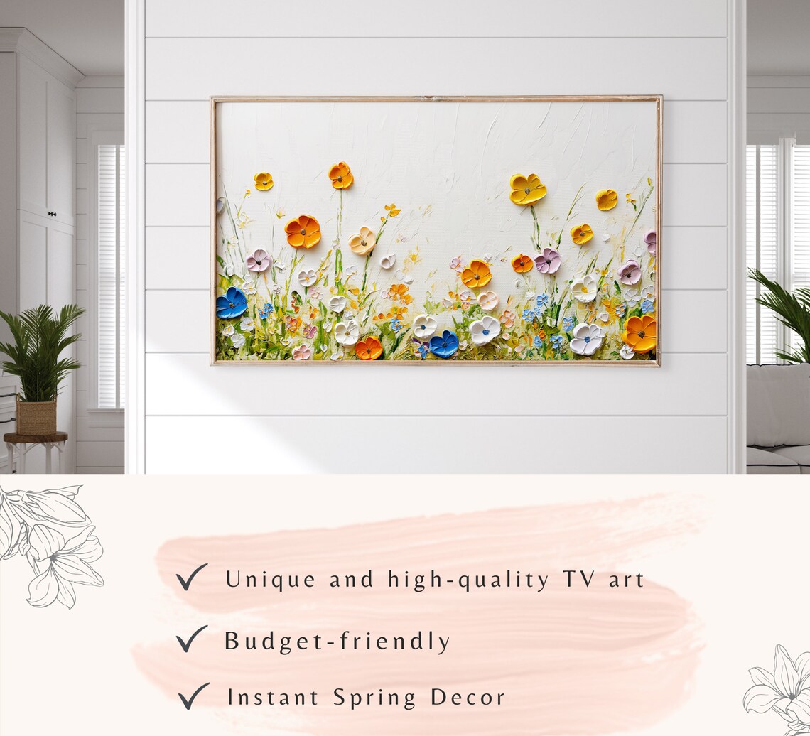 Impasto Colorful Wildflowers White Canvas Textured Art Poster - Image 3