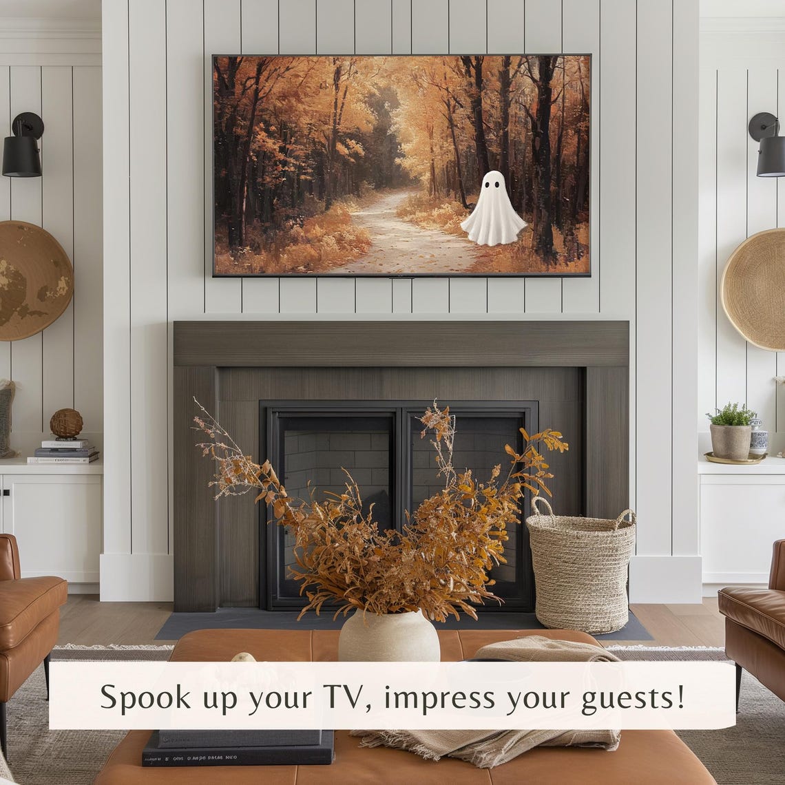 Cute Ghost on Golden Autumn Path Vintage Halloween TV Art Poster - Image 3