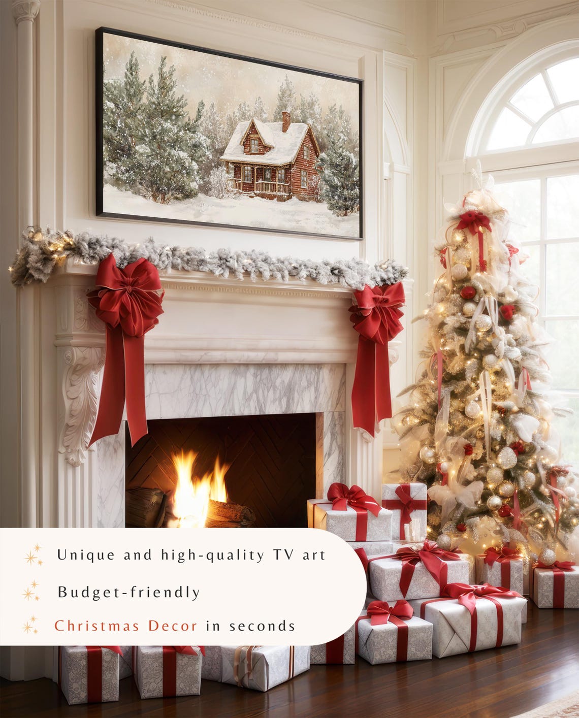 Rustic Red Log Cabin Snowy Pine Forest Watercolor Holiday Art Poster - Image 4