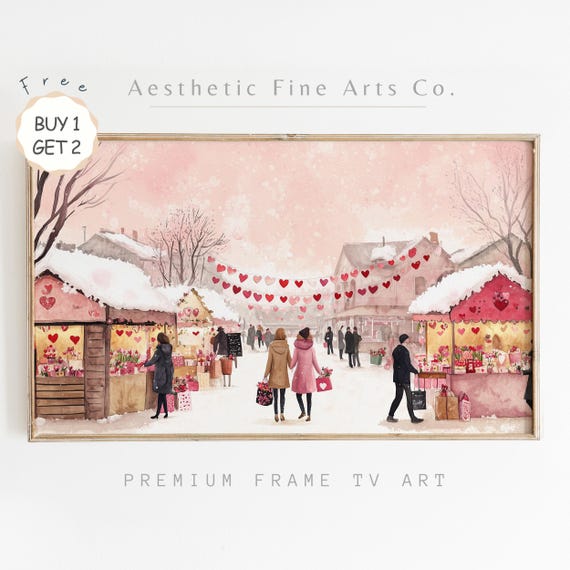 Romantic Valentines Market Frame Tv Art Festive Winter City Scene Cute Valentines Day Tv Art Valentines Day Home Decor