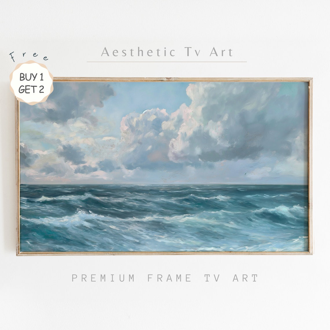 Open Ocean Cloudy Sky Vintage Seascape Dramatic Wave Art Poster