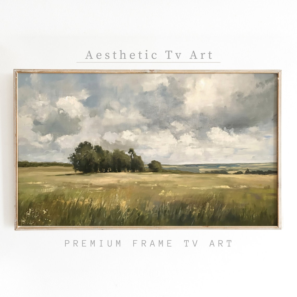 Moody Country Field Dramatic Clouds Tree Cluster Oil Art Poster