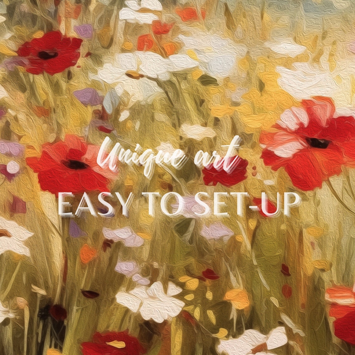 Red Poppy Wildflower Meadow Summer Landscape Oil Painting Poster - Image 3