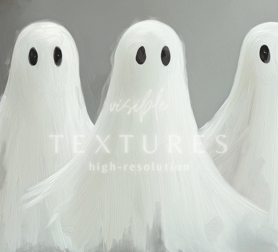 Three Minimalist Cute Ghosts Gray Neutral Halloween TV Art Poster - Image 2