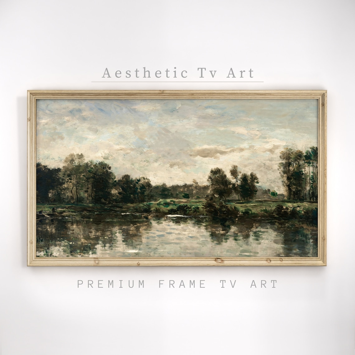 Moody Vintage River Landscape Trees Antique Oil Painting Poster - Image 3