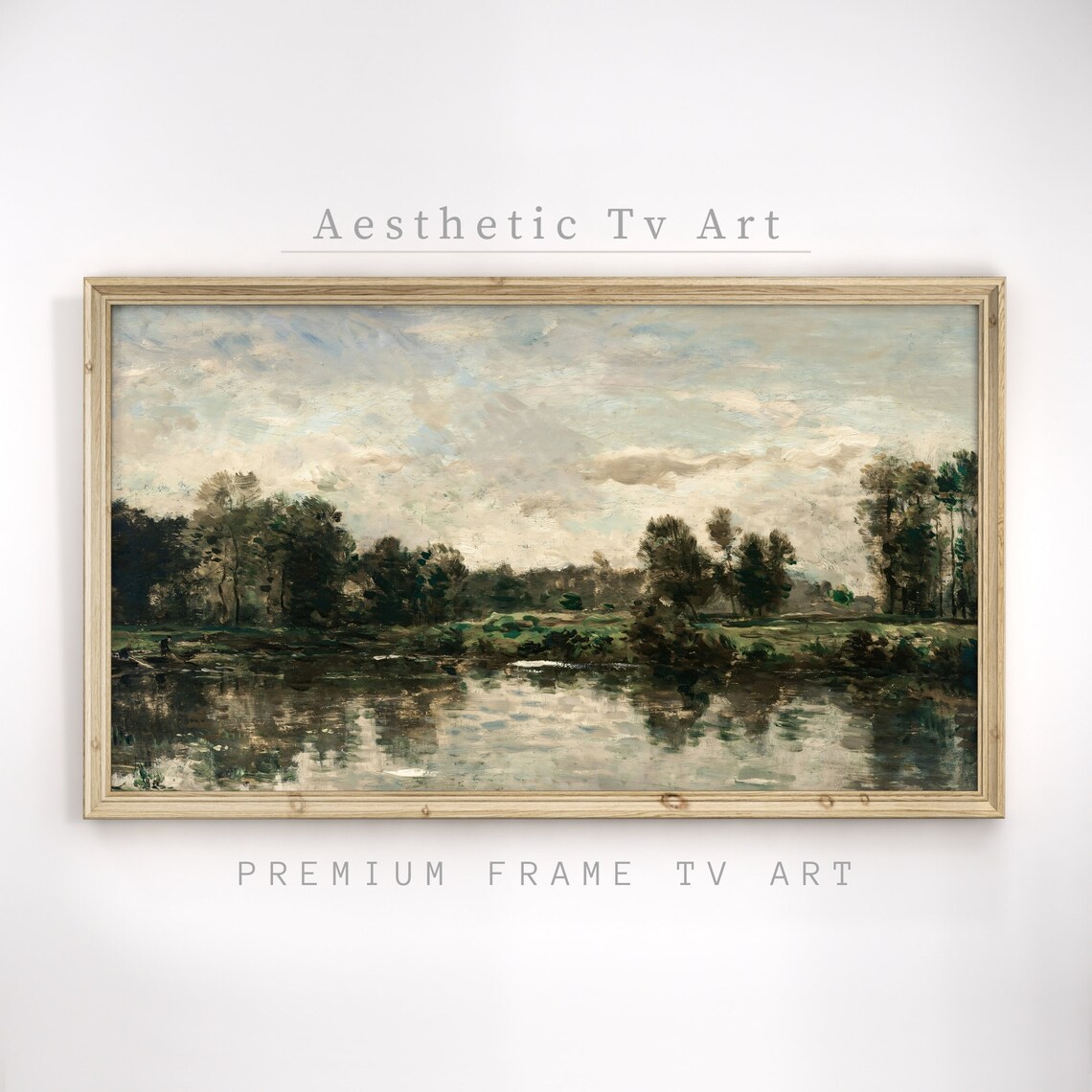 Vintage Frame Tv Art Moody Landscape Painting Antique Farmhouse Oil Painting Vintage Home Decor Frame Tv - Image 3