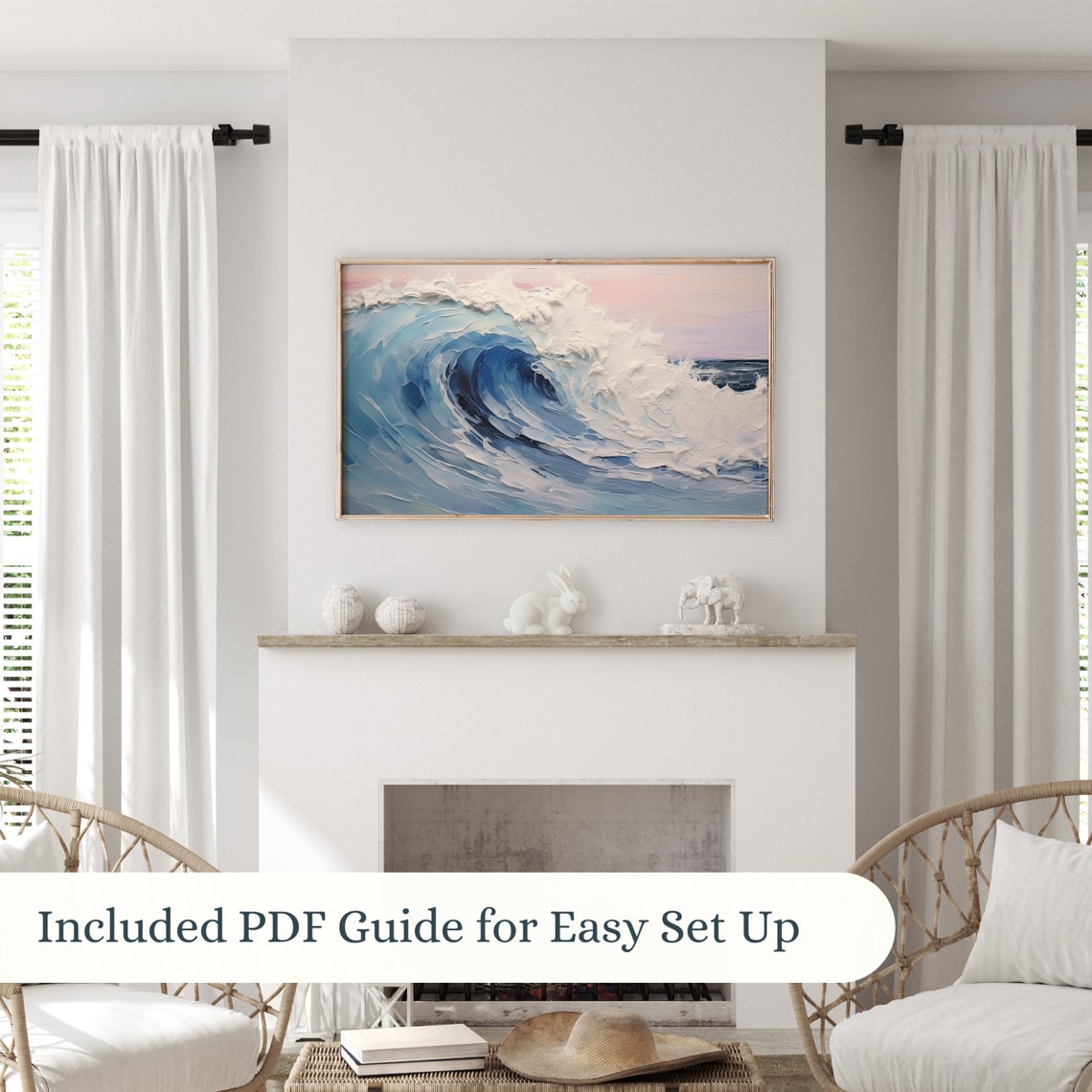 Blue Ocean Wave Impasto Textured Seascape Beach Sunset Art Poster - Image 3