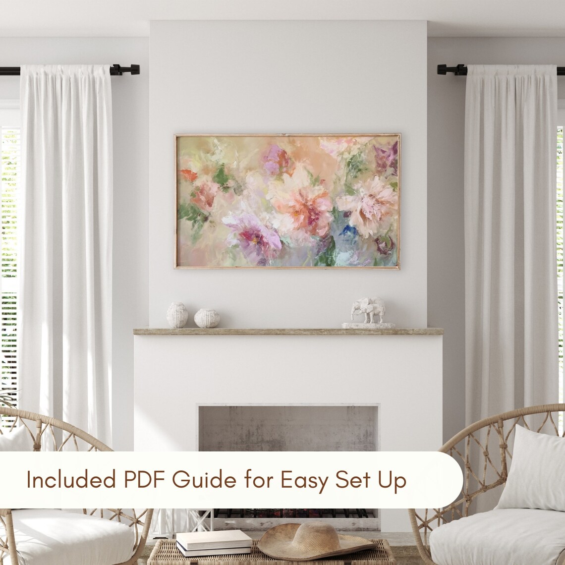 Abstract Pastel Floral Meadow Soft Pink Purple Oil Painting Art - Image 3