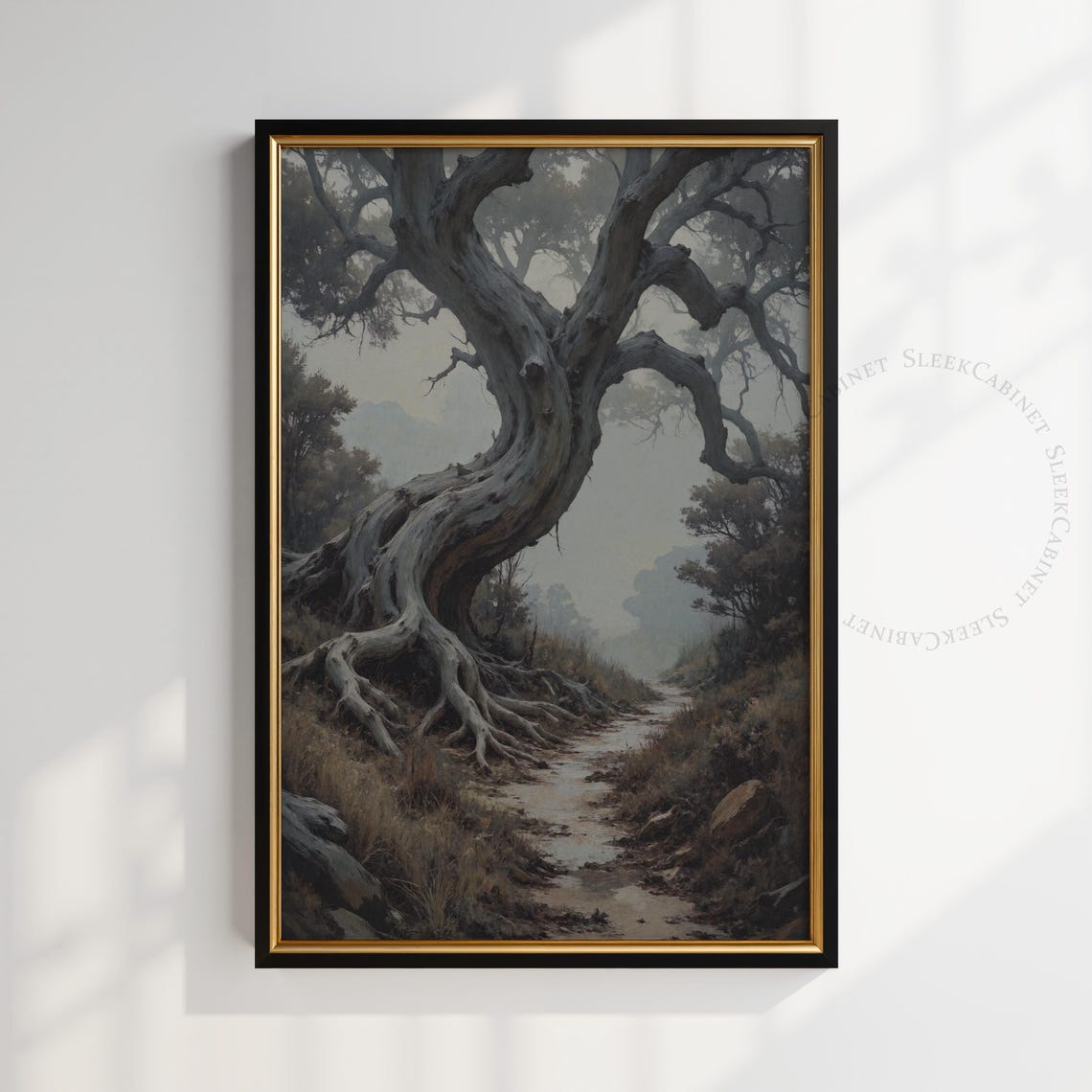 Ancient Twisted Tree Misty Path Gothic Moody Nature Art Poster