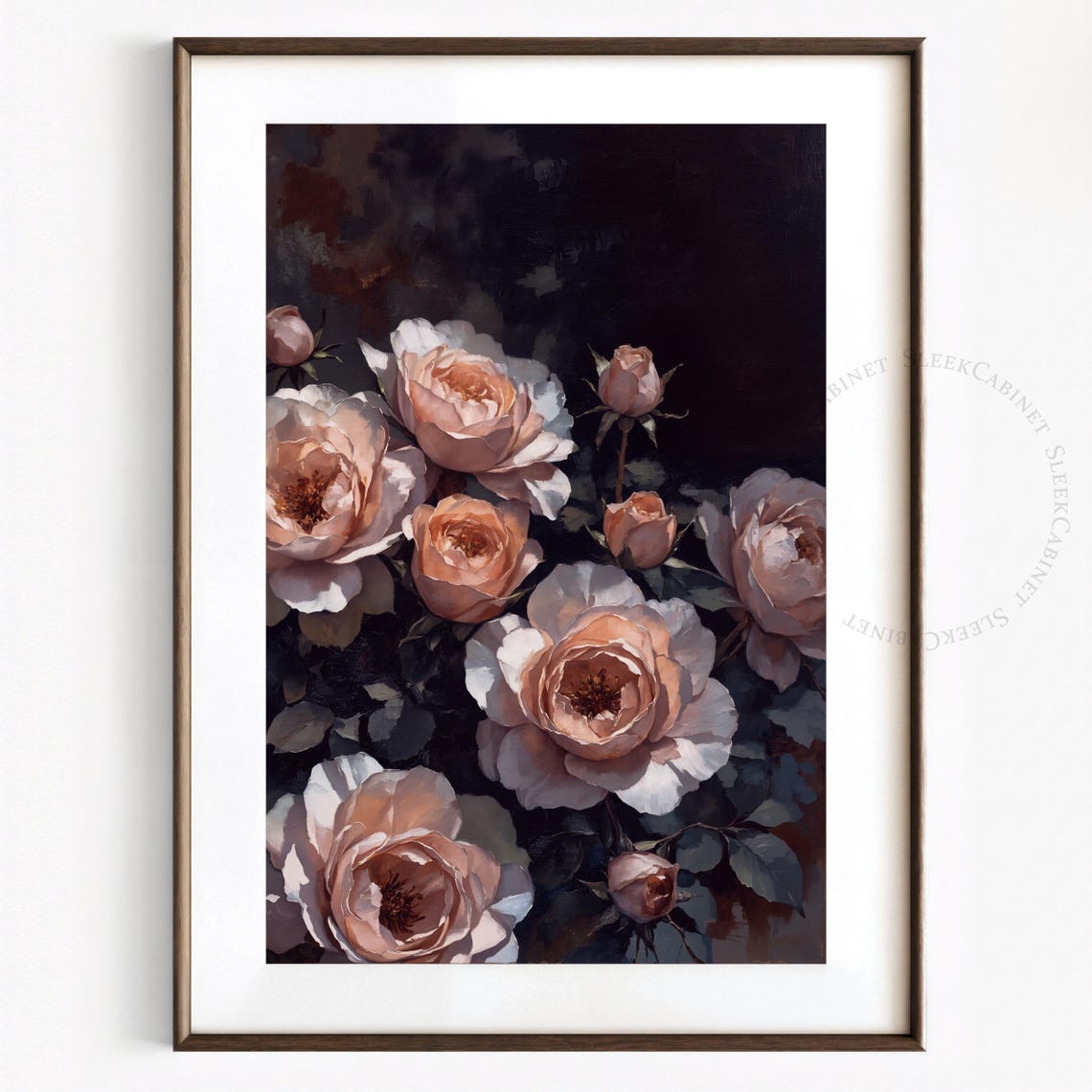 Vintage Apricot Roses Dark Chiaroscuro Floral Still Life Poster - Image 2
