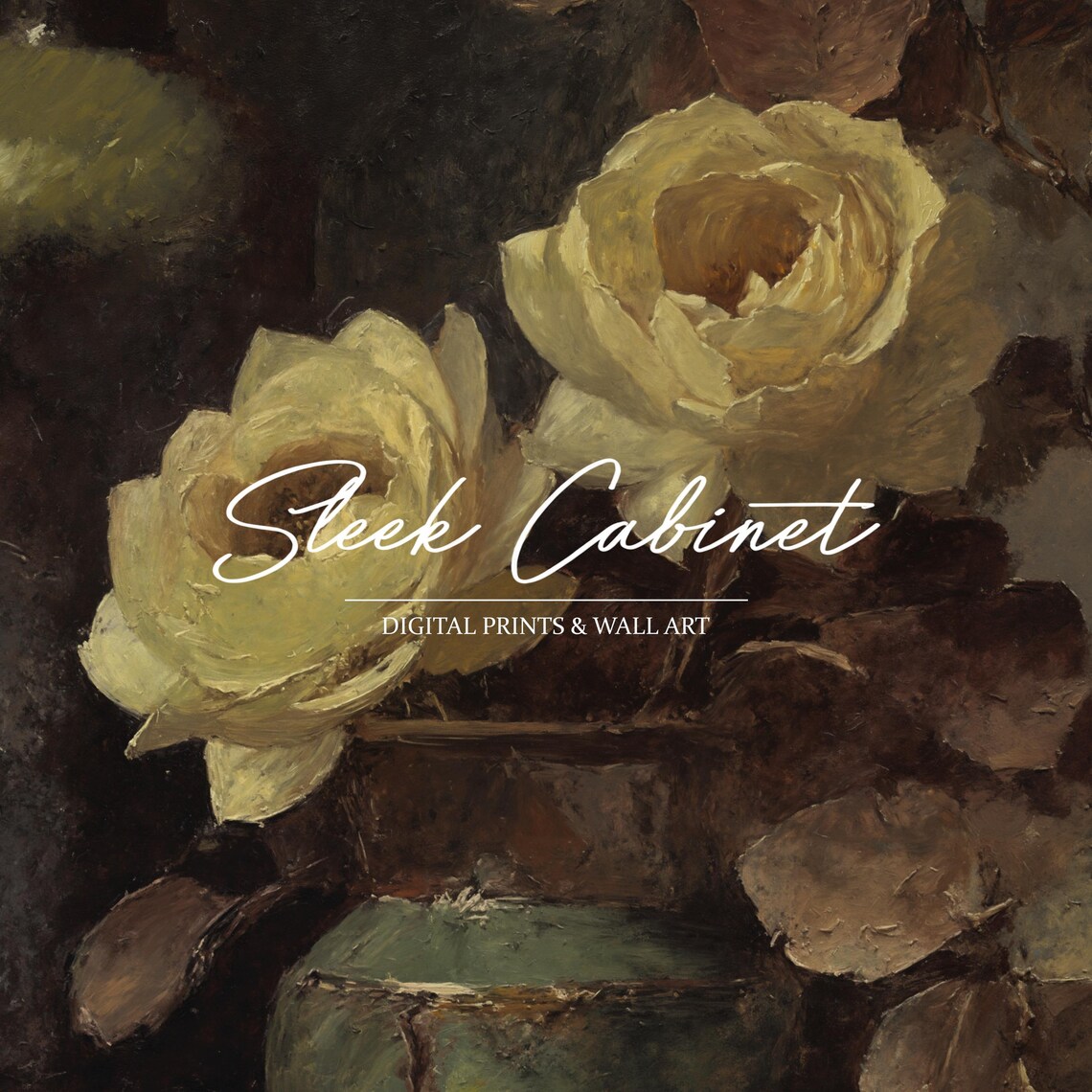 Dark Academia Books Bottles Cream Roses Still Life Art Poster - Image 3
