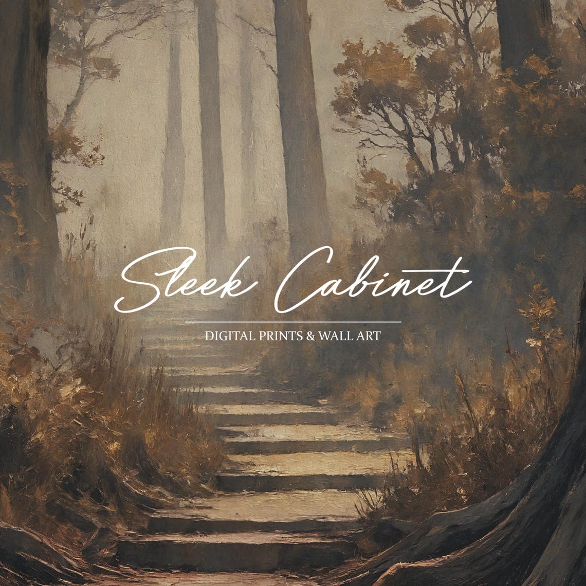 Misty Stone Steps Dark Forest Path Moody Woodland Art Poster - Image 3