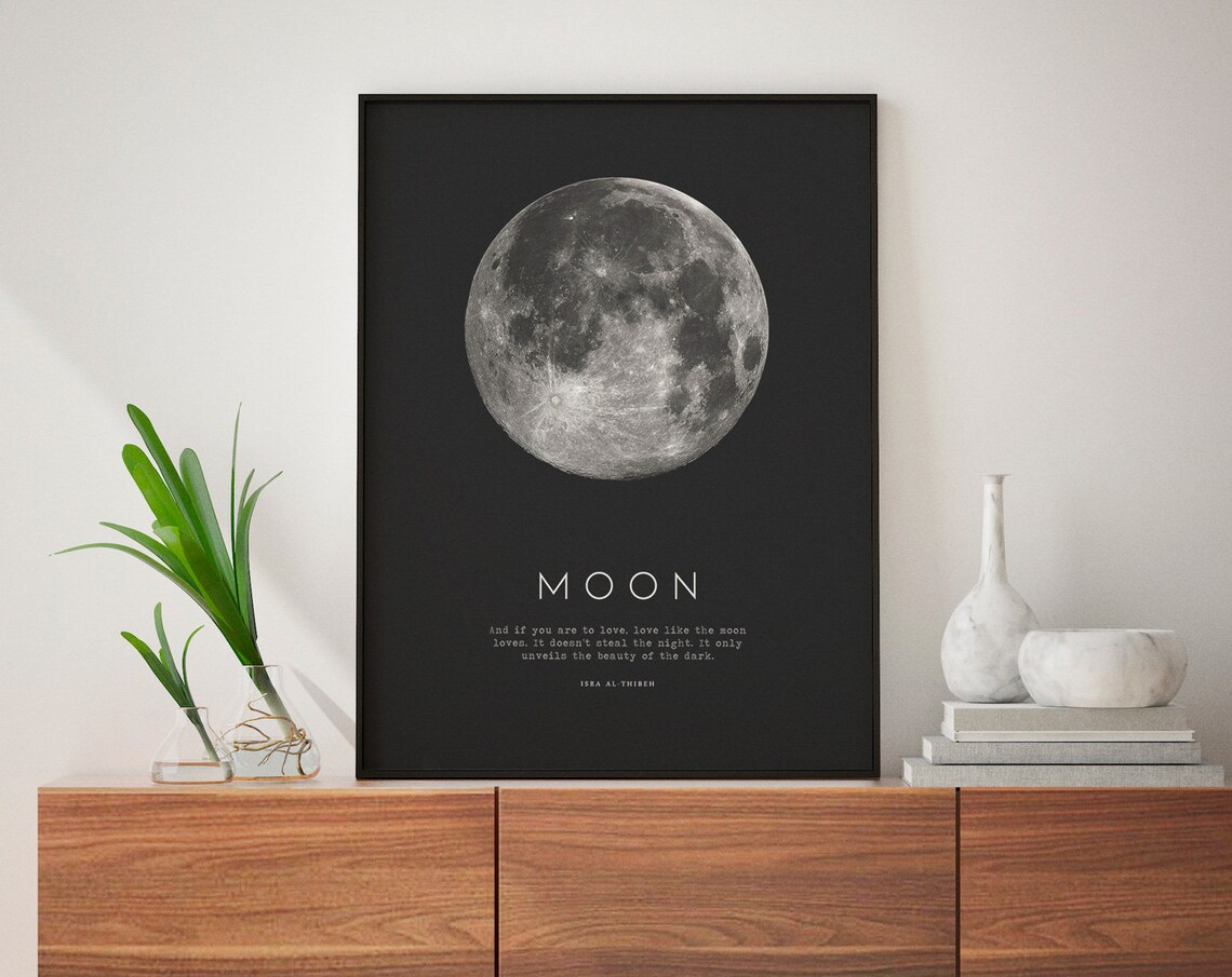 Moon Craters and Full Moon Poster, Celestial Art