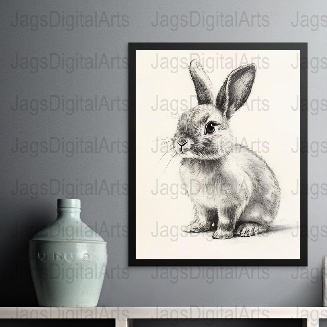 Vintage Rabbit Pencil Sketch Bunny Sepia Nursery Animal Art Poster - Image 2