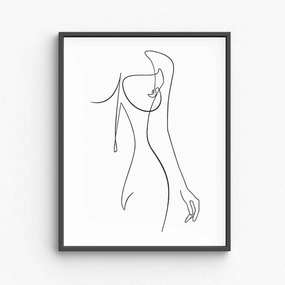 Minimalist Nude Female Body Line Art Elegant Woman Silhouette Sketch Sensual Feminine Form Drawing Modern Wall