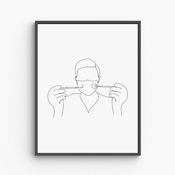 Dentist Line Art Dental Tools Minimalist Clinic Decor Poster