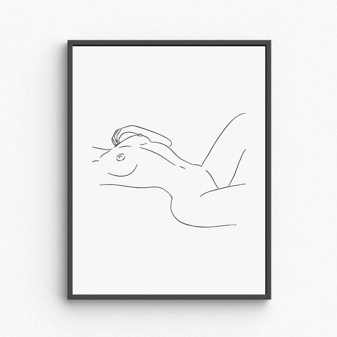 Nude Woman Wall Art Female Body Line Drawing Minimalist Print Modern Bedroom Decor
