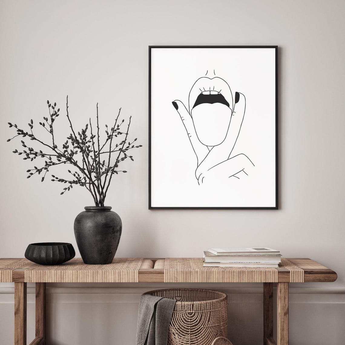 Minimalist Seductive Woman Art Playful Tongue Line Drawing Flirty Female Expression Sensual Wall - Image 4