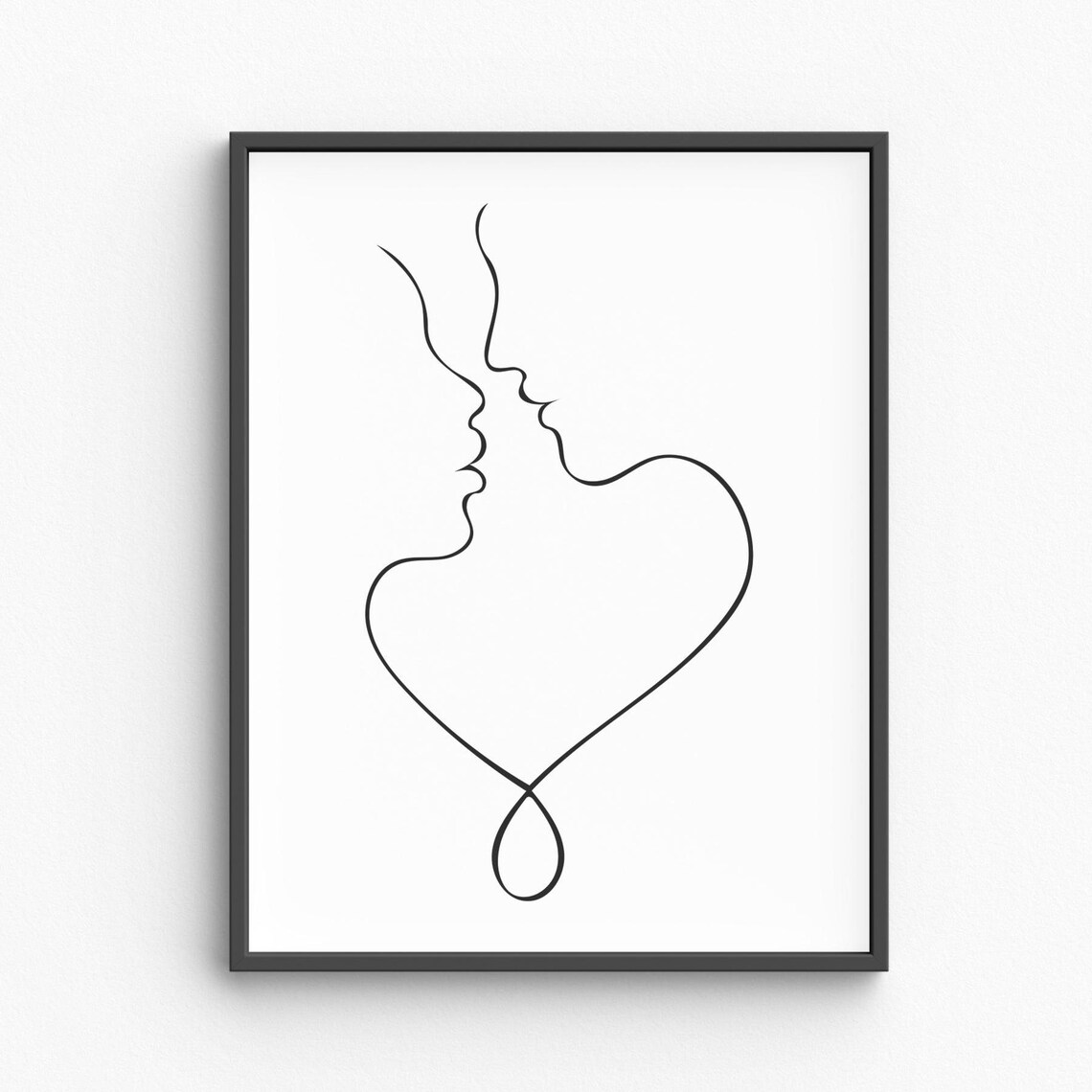 Couple Foreheads Touching Heart Line Art Romantic Love Poster