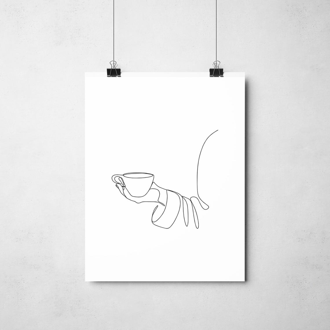 Hand Holding Teacup One Line Drawing Minimalist Coffee Poster - Image 2
