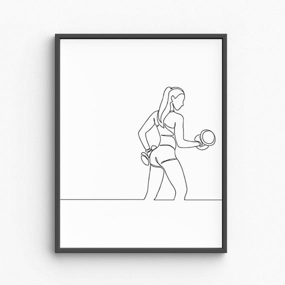 Strong Woman Line Art Dumbbell Print Fitness Wall Female Workout Poster Minimalist Gym Decor