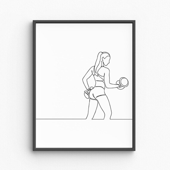 Woman Lifting Dumbbells Single Line Drawing Fitness Minimalist Gym Poster