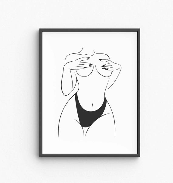 Female Body Line Arterotic Art Print Adult Nudity Drawing Nude Minimalist Wall Bedroom