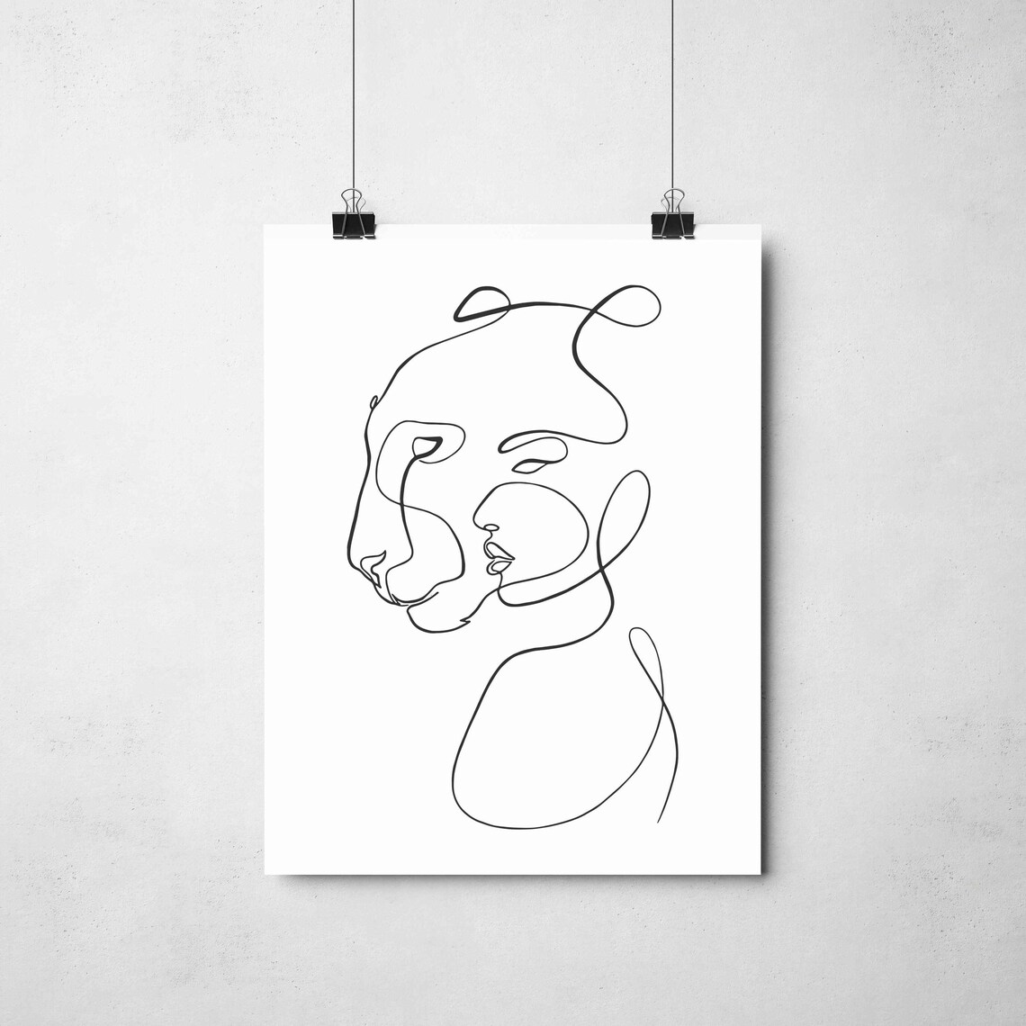 Woman And Panther Double Exposure Line Art Wild Spirit Poster - Image 2