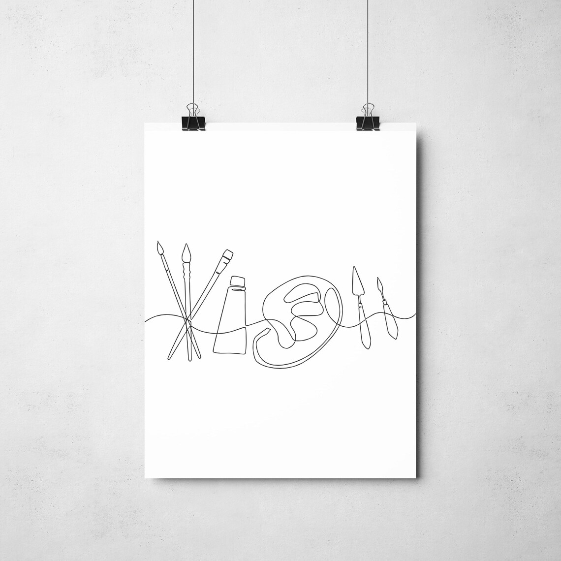 Paint Brushes And Palette Single Line Drawing Minimalist Artist Art Poster - Image 2