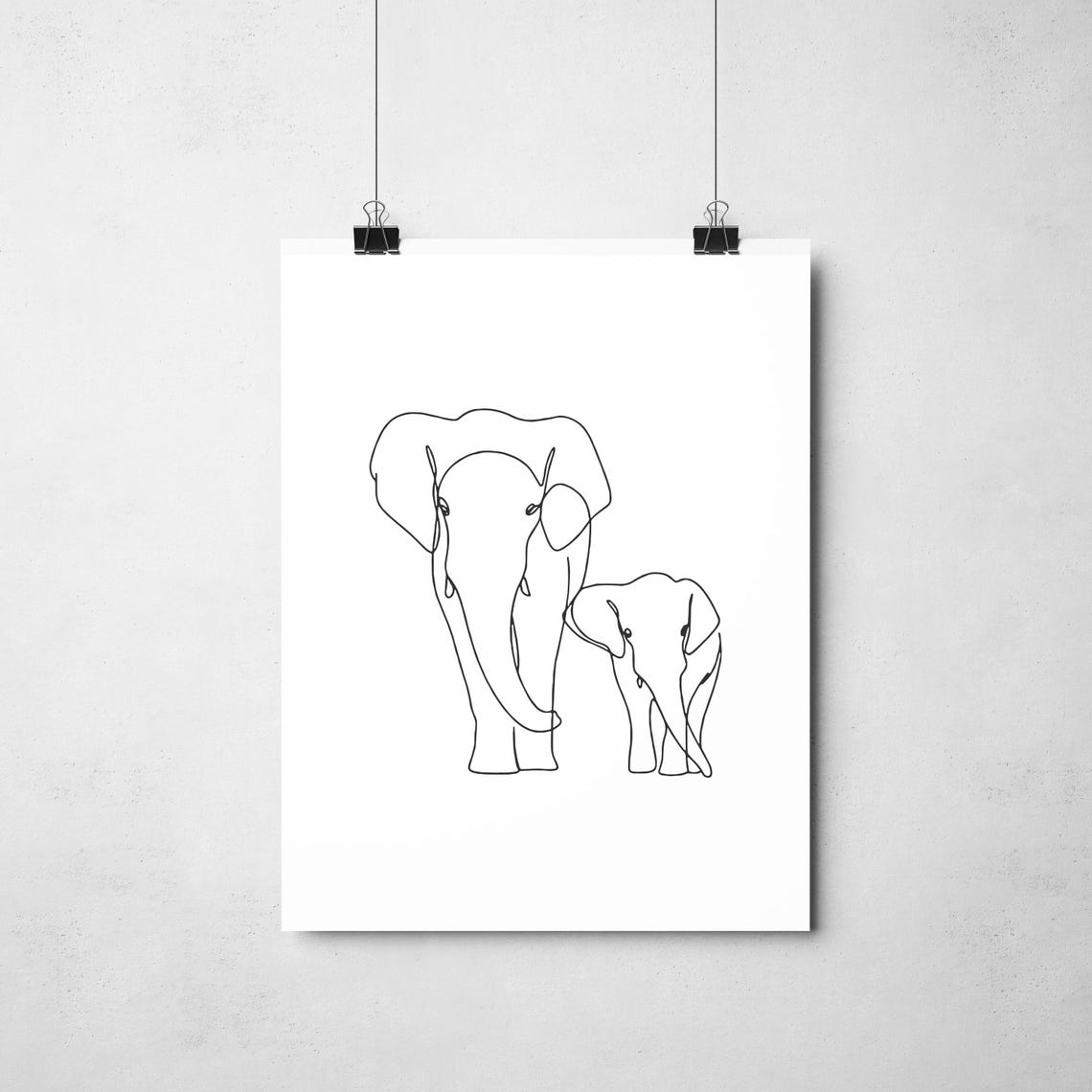 Elephant Line Art Animal Print Drawing Minimalist Wall Bedroom - Image 2
