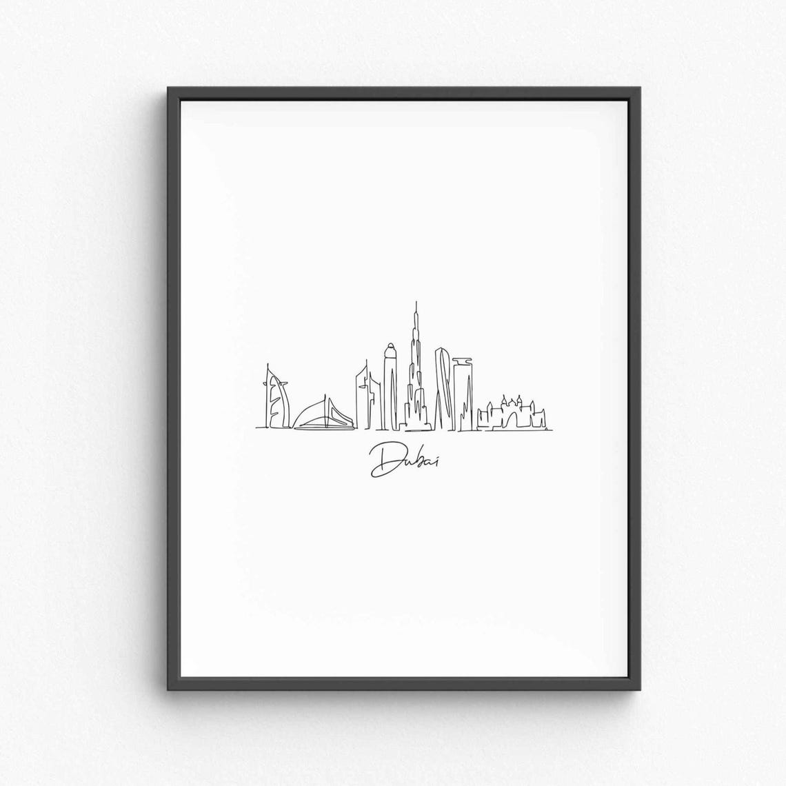 Dubai Skyline One Line Drawing Minimalist Modern City Art Poster
